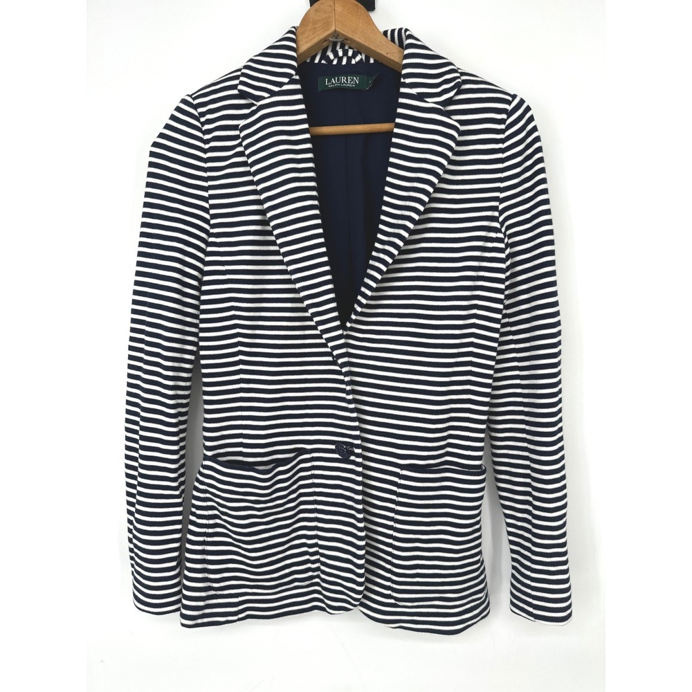 Lauren Ralph Lauren Blazer Women S Navy Stripe Nautical Coastal Preppy Old Money